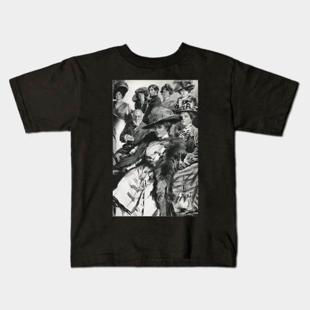 Enigmatic Lady at an Edwardian picture viewing salon 1911 Kids T-Shirt by artfromthepast